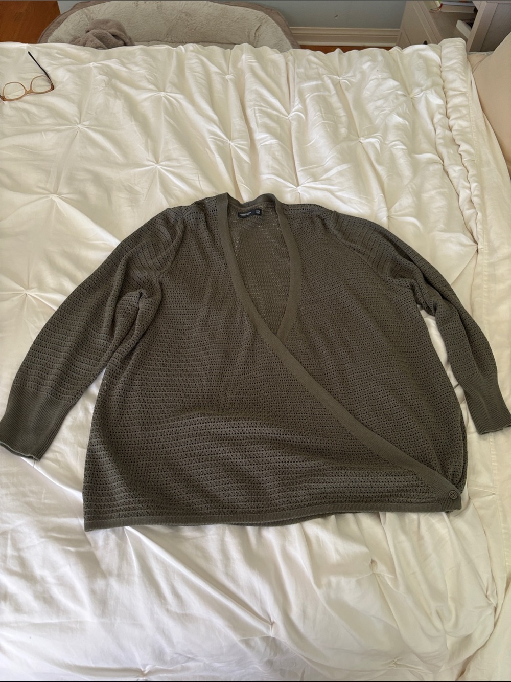 Simply Vera Vera Wang Olive Open-Knit Cardigan